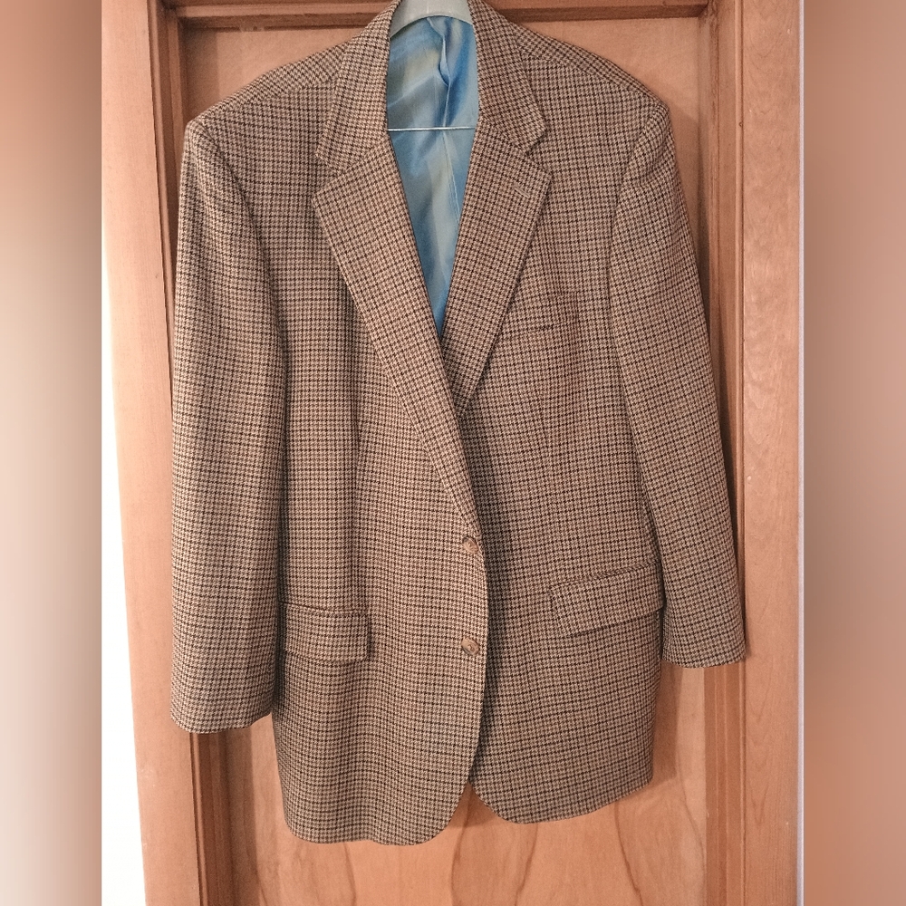 Alan Flusser Men's Brown Checkered Blazer 46R EUC Two Button Single Vent